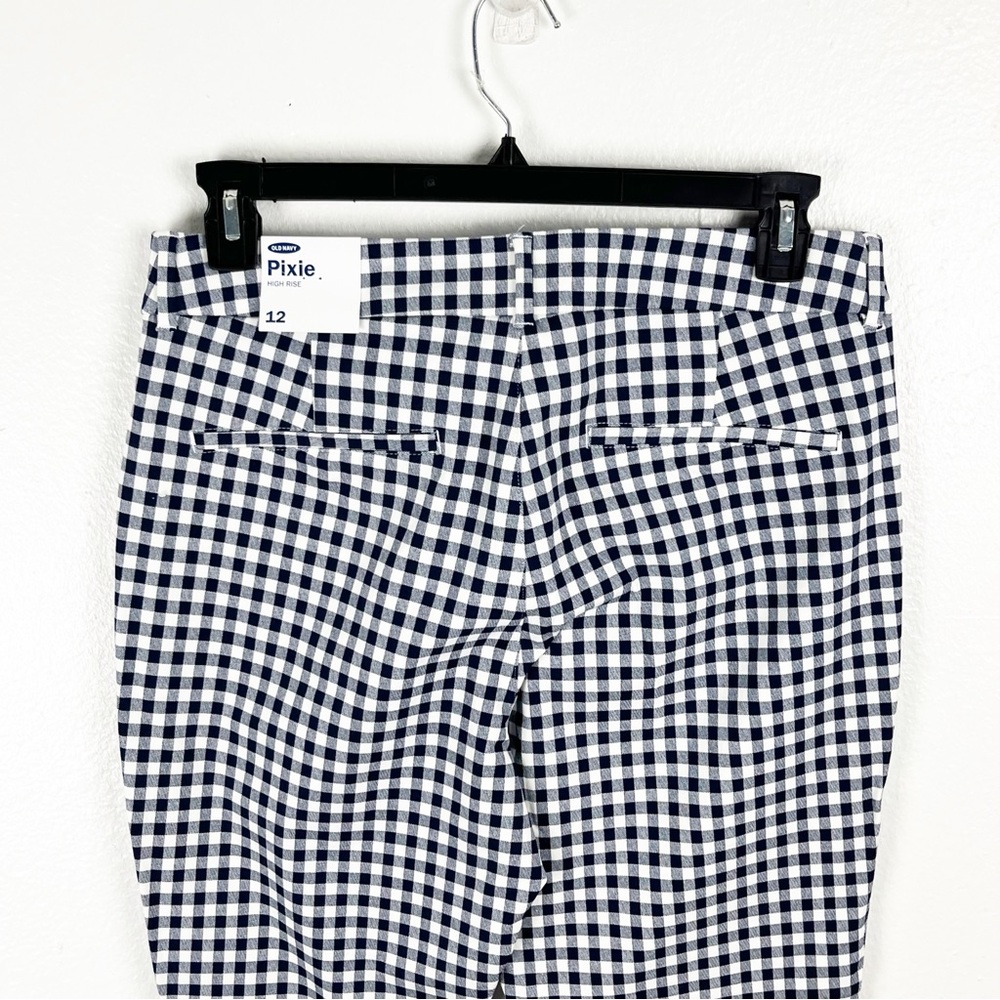 OLD NAVY Blue White Gingham Checkered Plaid Pixie High Rise Cropped Pants  12 - Picture 6 of 12